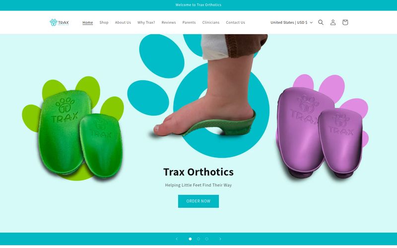 Screenshot of the Trax Orthotics website