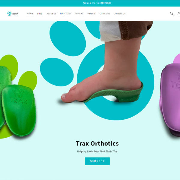 Trax Orthotics Website Screenshot of home page